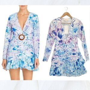 Rococo Sand Amaya Long Sleeve  Ruched Pleated Floral Mini Dress